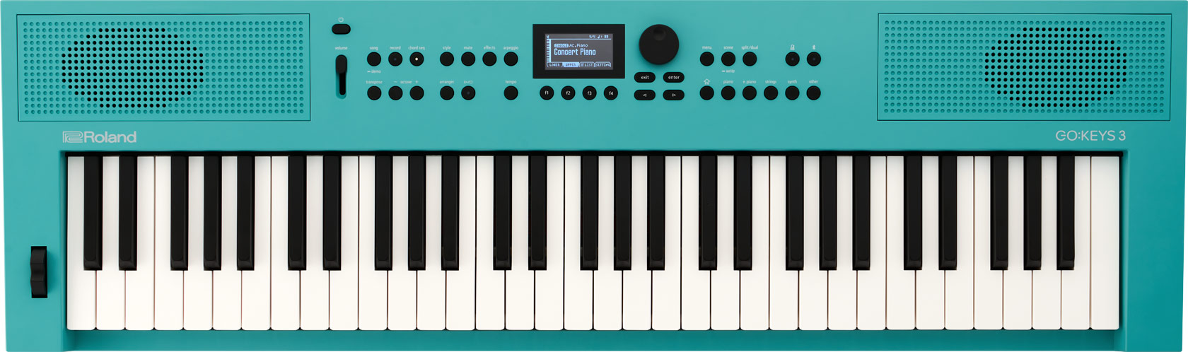 Teal colored keyboard.