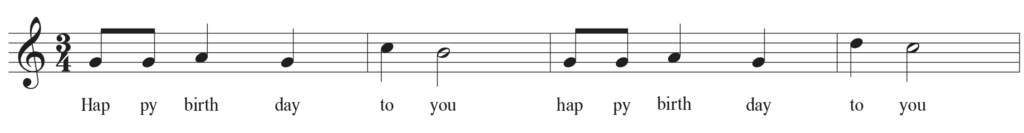 Happy birthday melody in standard notation.