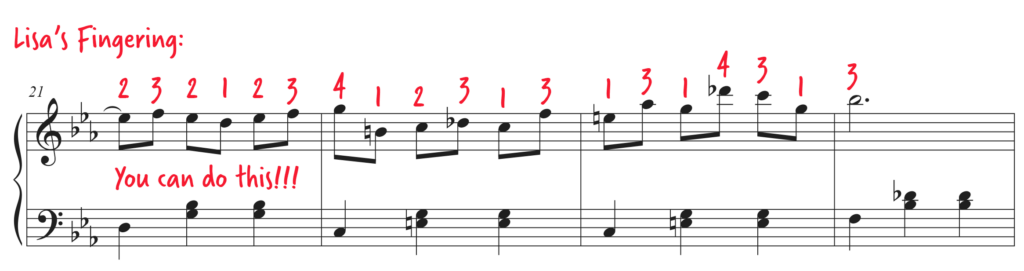 Sheet music for measures 21-24 of Nocturne in E-flat major with fingering.